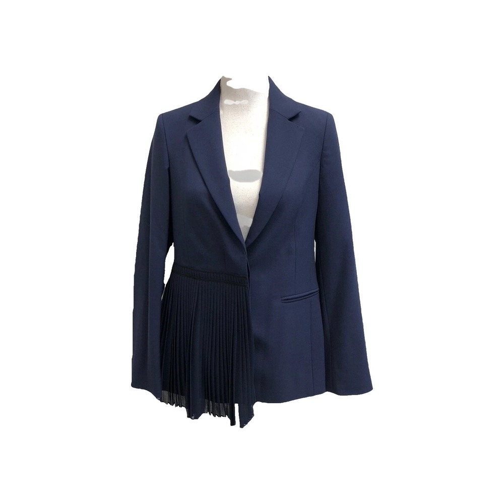 Jason Wu Blazer Jacket Womens 8 Blue Pleated Overlay Wool Cashmere Silk Modern